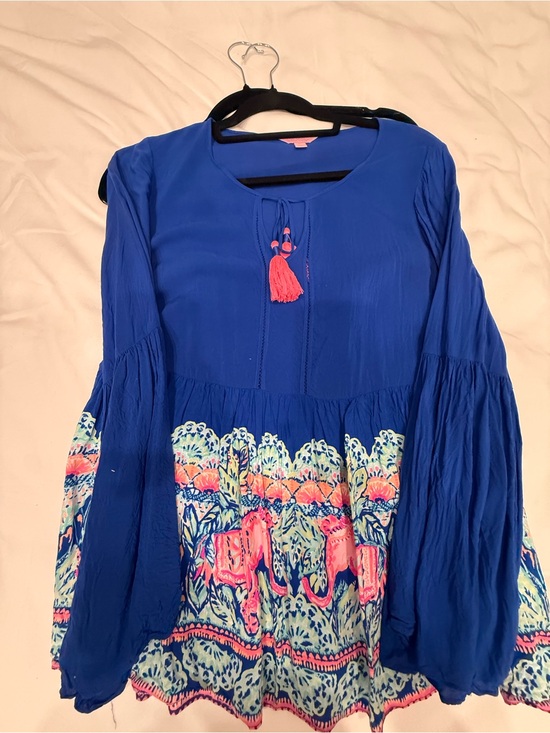 Lilly Pulitzer Tops - Lily Pulitzer Women's Royal Blue Boho Tassel Peasant Top